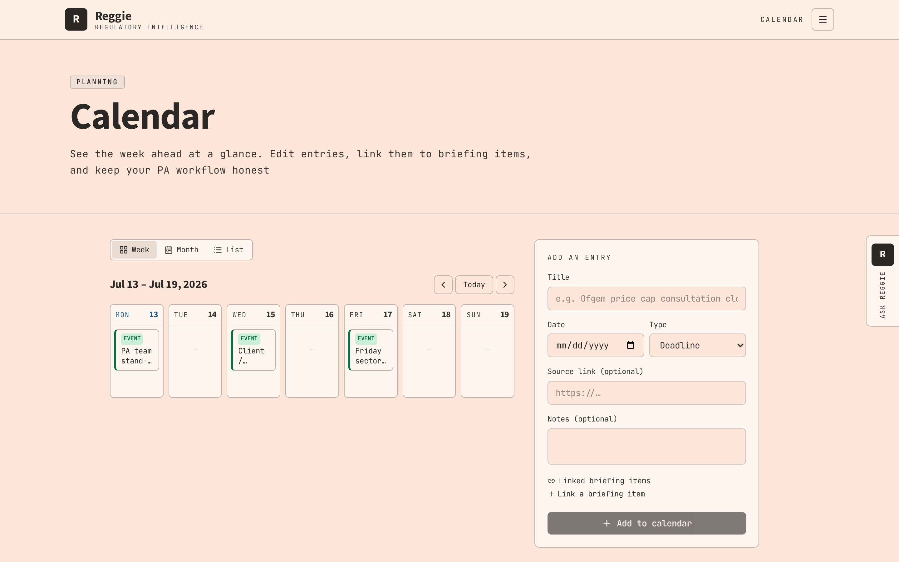 Calendar & Team notes